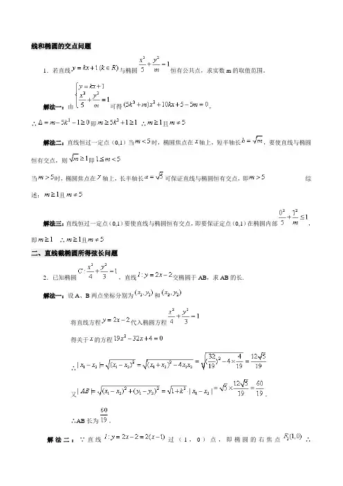 (完整版)直线和椭圆的交点问题