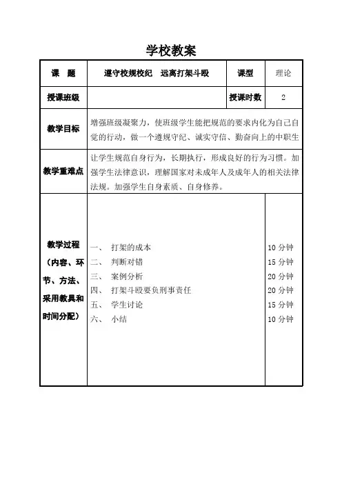 遵守校规校纪,远离打架斗殴