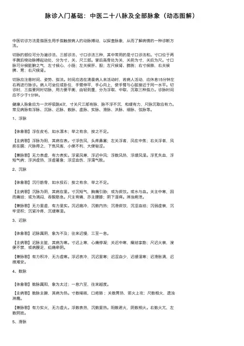 脉诊入门基础：中医二十八脉及全部脉象（动态图解）