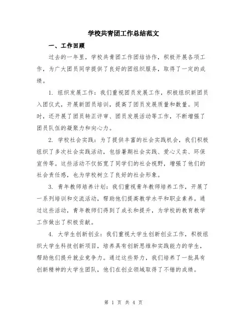 学校共青团工作总结范文