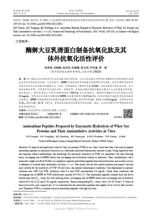 酶解大豆乳清蛋白制备抗氧化肽及其体外抗氧化活性评价
