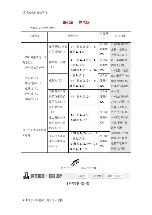 [推荐学习]2019届高考物理一轮复习第七章静电场学案