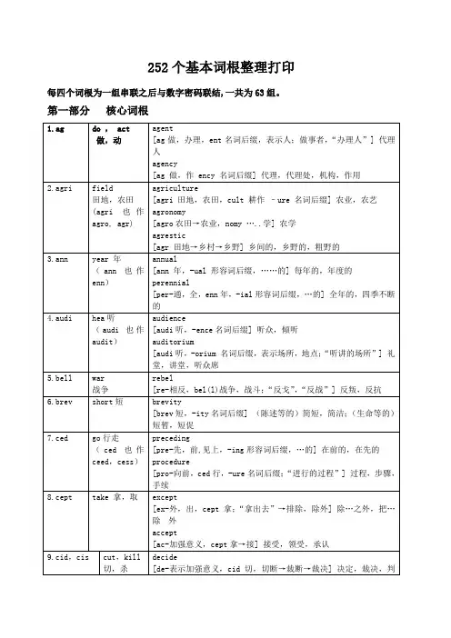 英语 个基本词根 例词分析 表格