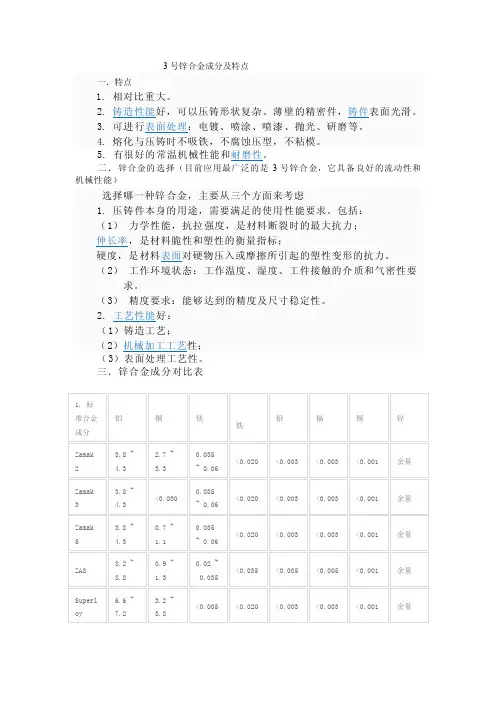 3号锌合金成分及特点
