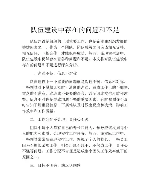 队伍建设中存在的问题和不足