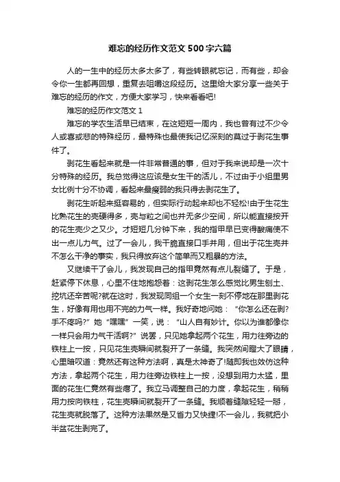 难忘的经历作文范文500字六篇