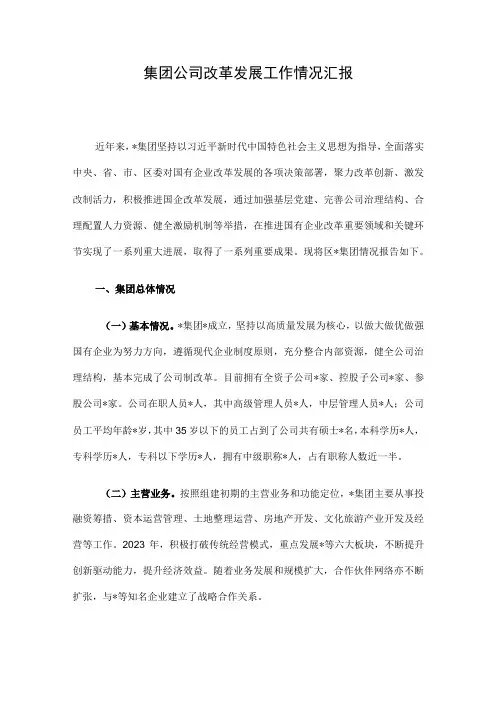 集团公司改革发展工作情况汇报