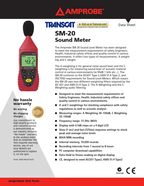 Amprobe SM-20 声音测量器数据表说明书