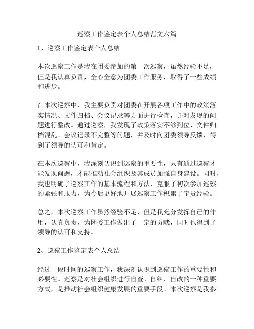 巡察工作鉴定表个人总结范文六篇