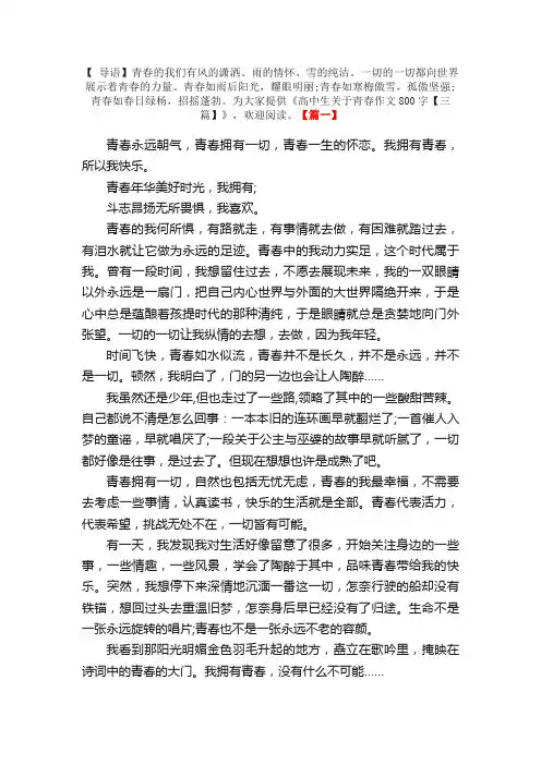 高中生关于青春作文800字【三篇】