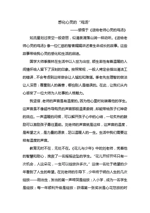 感化心灵的的“鸡汤”——感悟于《送给老师心灵的鸡汤》