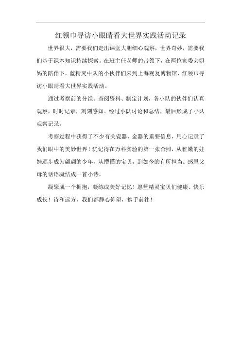 红领巾寻访小眼睛看大世界实践活动记录