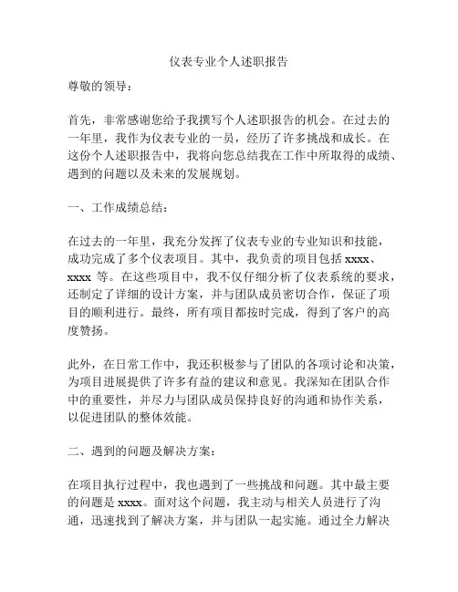 仪表专业个人述职报告