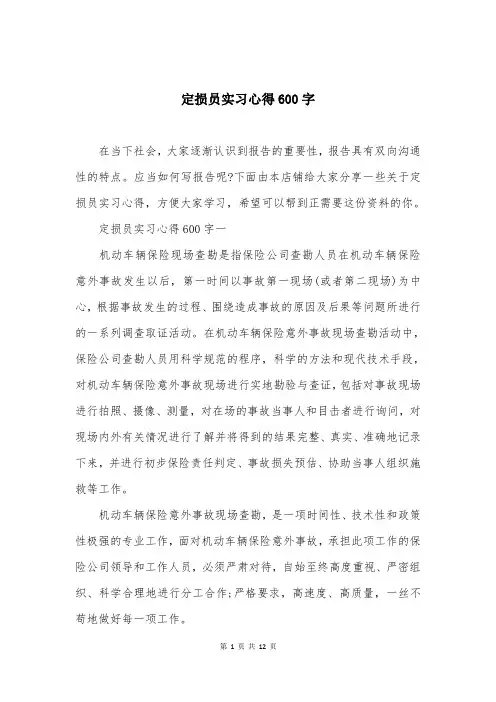定损员实习心得600字