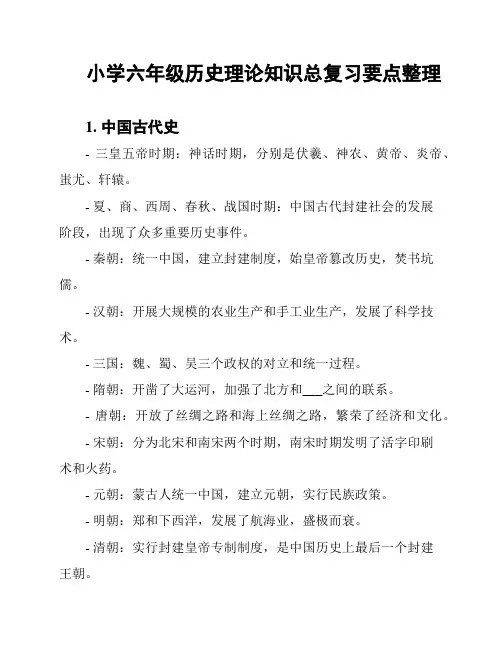 小学六年级历史理论知识总复习要点整理