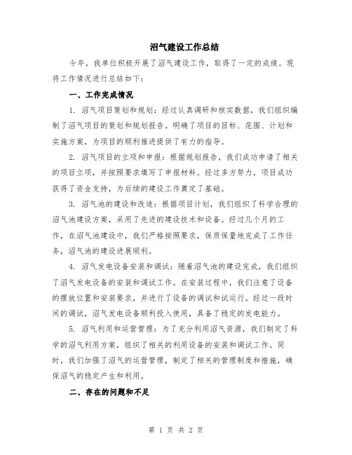 沼气建设工作总结