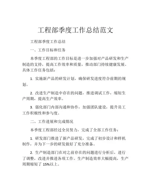 工程部季度工作总结范文 (2)