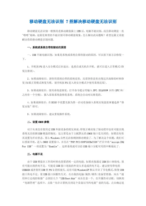 移动硬盘无法识别 7招解决移动硬盘无法识别