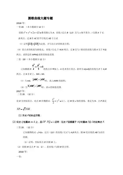 圆锥曲线大题专题