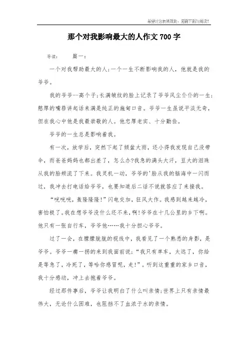 那个对我影响最大的人作文700字
