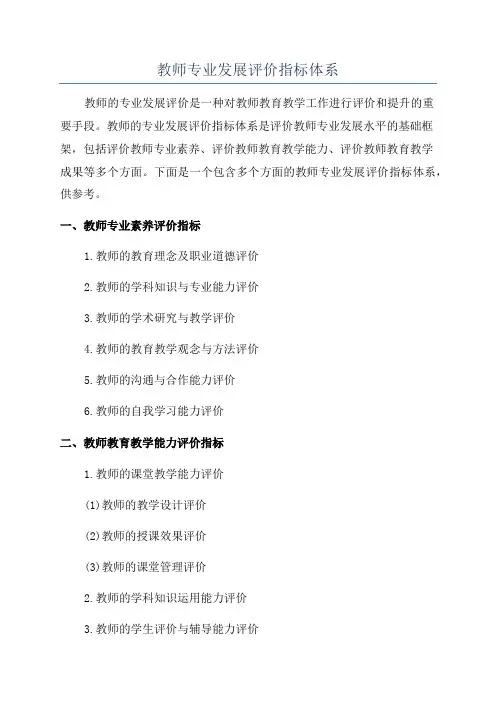 教师专业发展评价指标体系