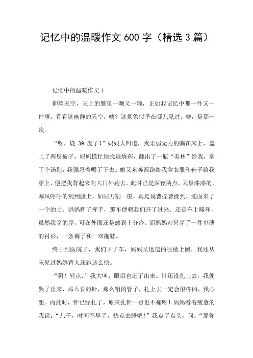 记忆中的温暖作文600字(精选3篇)