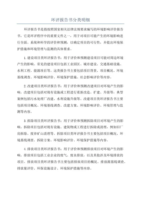 环评报告书分类明细