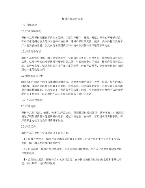 椰树产品运营方案