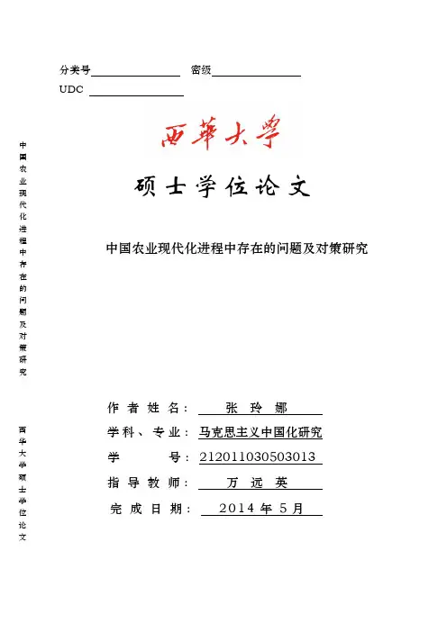中国农业现代化进程中存在的问题及对策研究1