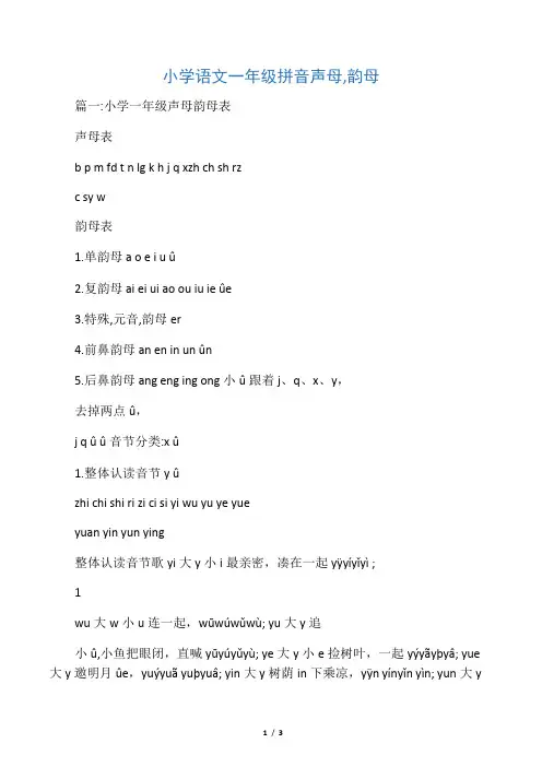 小学语文一年级拼音声母,韵母