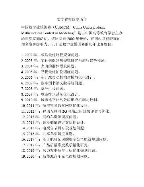 数学建模国赛历年