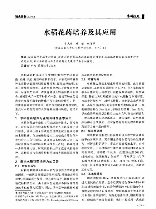 水稻花药培养及其应用