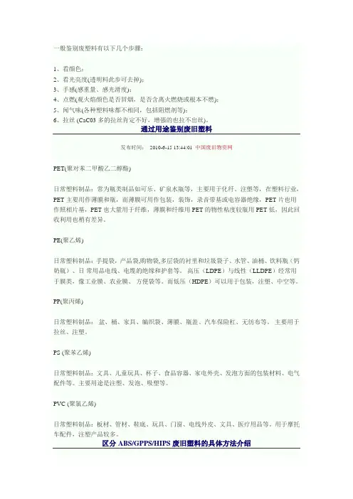 一般鉴别废塑料有以下几个步骤：