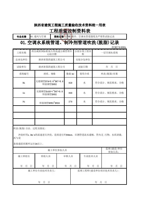 空调水系统管道、制冷剂管道吹洗(脱脂)记录