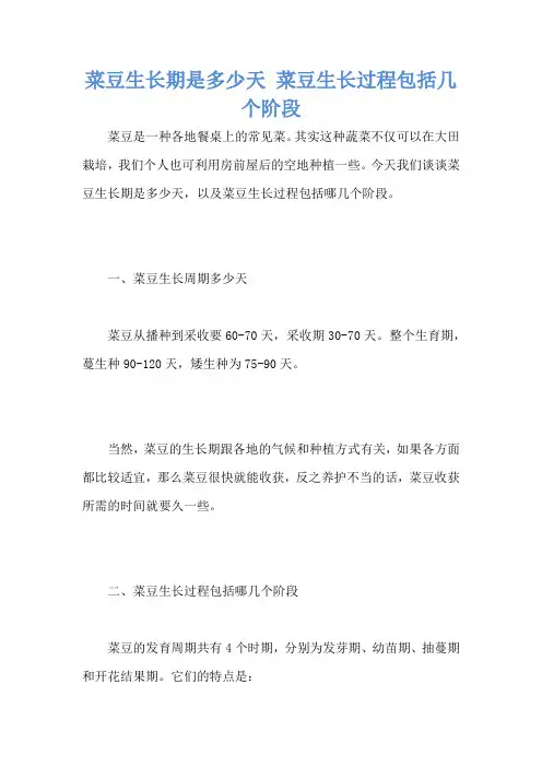 菜豆生长期是多少天 菜豆生长过程包括几个阶段
