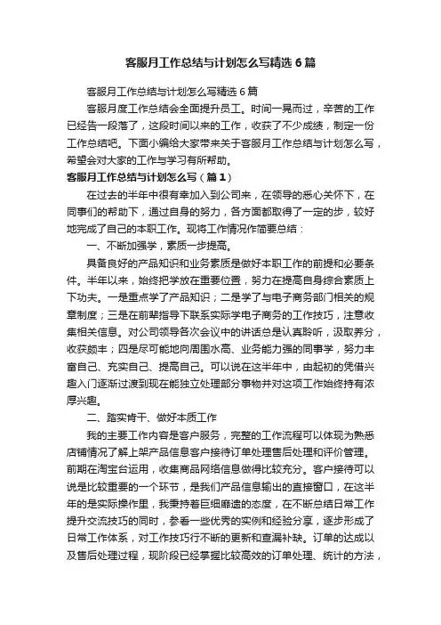 客服月工作总结与计划怎么写精选6篇