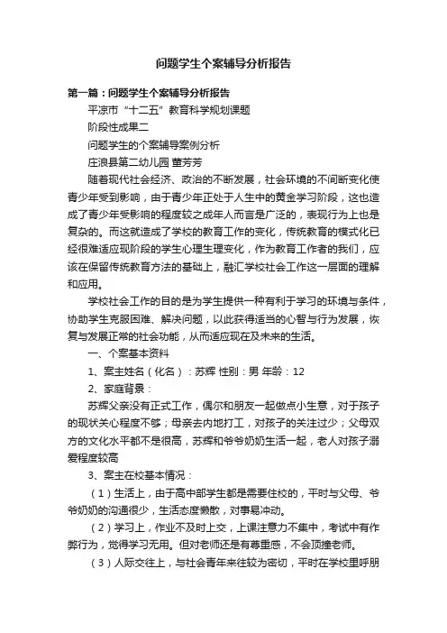 问题学生个案辅导分析报告