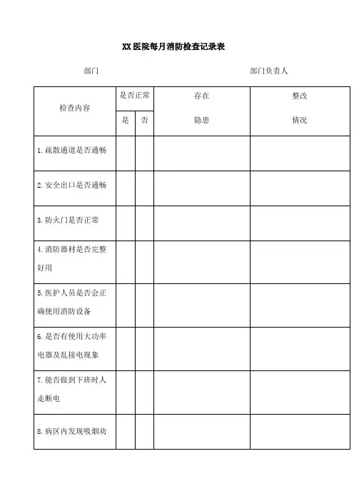 医院每 消防检查记录表