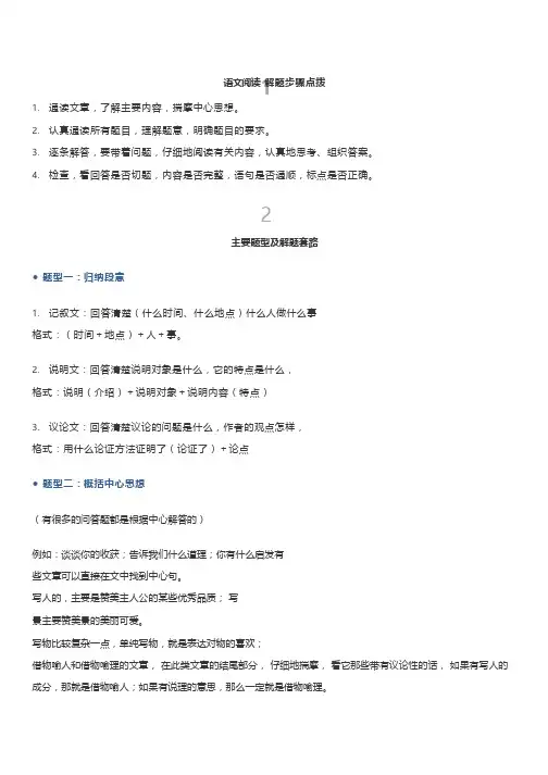 语文阅读理解万能答题模板,考试绝对用得上!