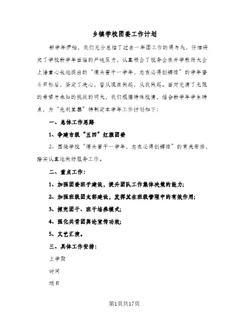 乡镇学校团委工作计划(5篇)