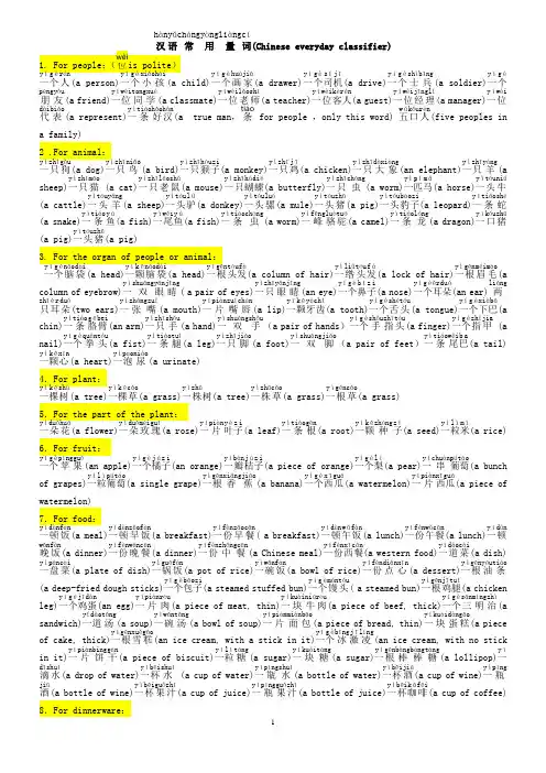 对外汉语教学用汉语常用量词表(含组词、注音、英译)