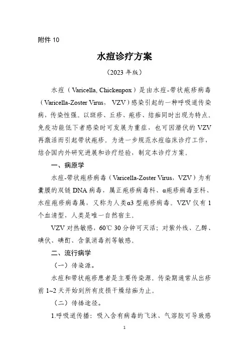 水痘诊疗方案(2023 年版)