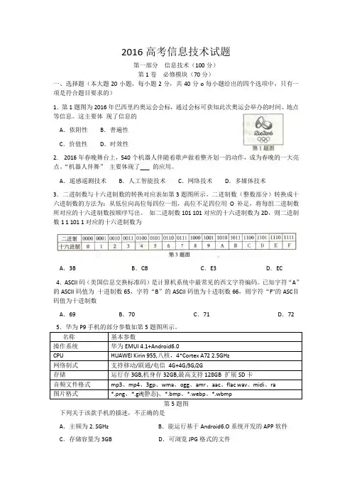 2016年江西信息技术高考真题版
