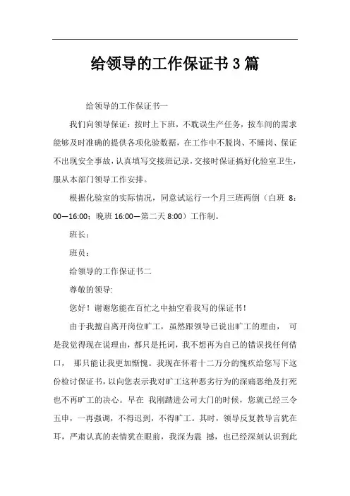 给领导的工作保证书3篇