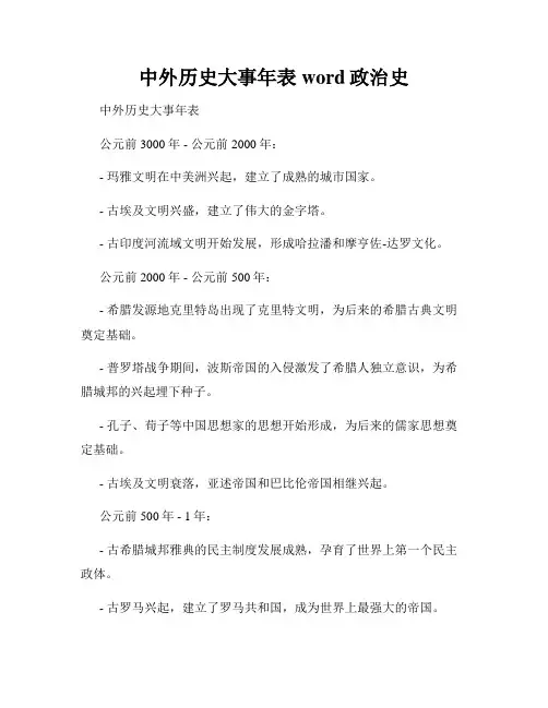 中外历史大事年表word政治史