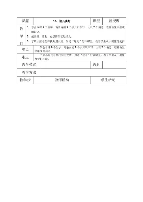 (苏教版)一年级语文下册《15这儿真好》教案