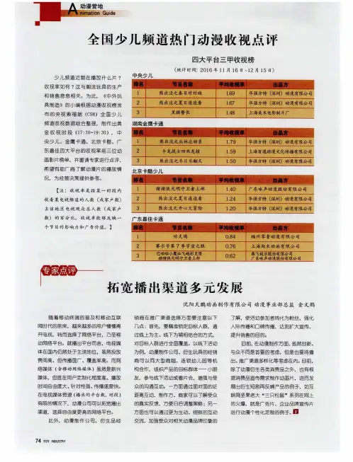 全国少儿频道热门动漫收视点评
