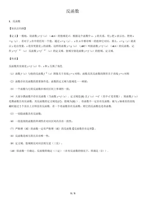 反函数-高中数学知识点讲解