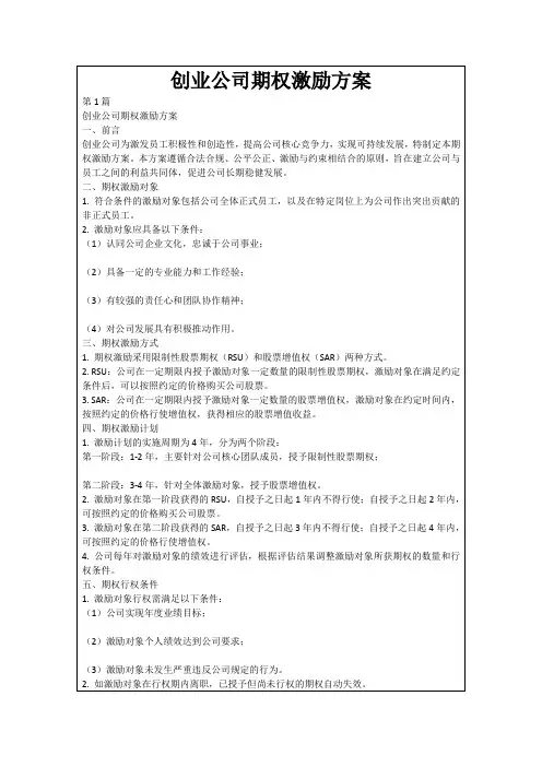 创业公司期权激励方案