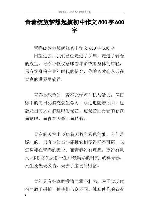 青春绽放梦想起航初中作文800字600字